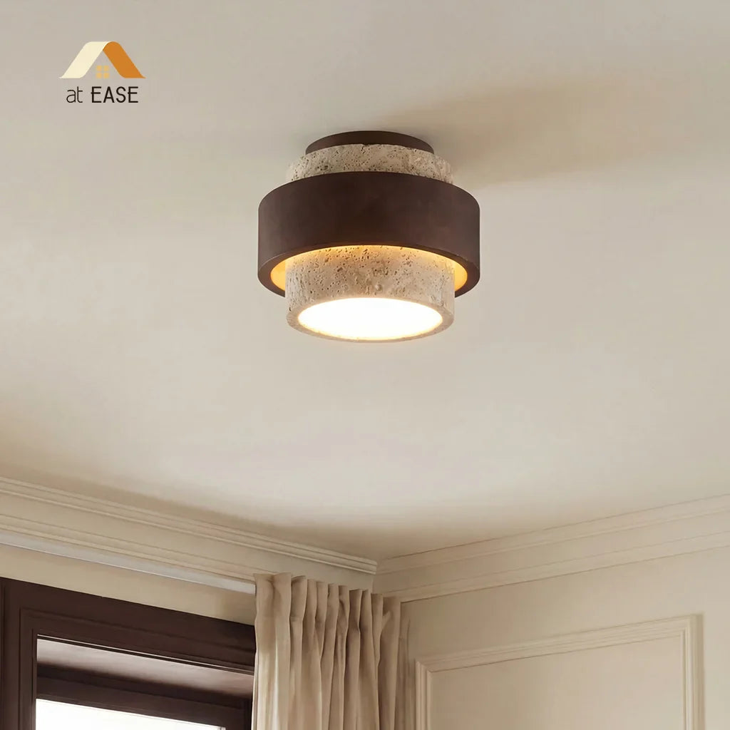 Owen Wabi-Sabi Travertine Cylindrical Ceiling Light