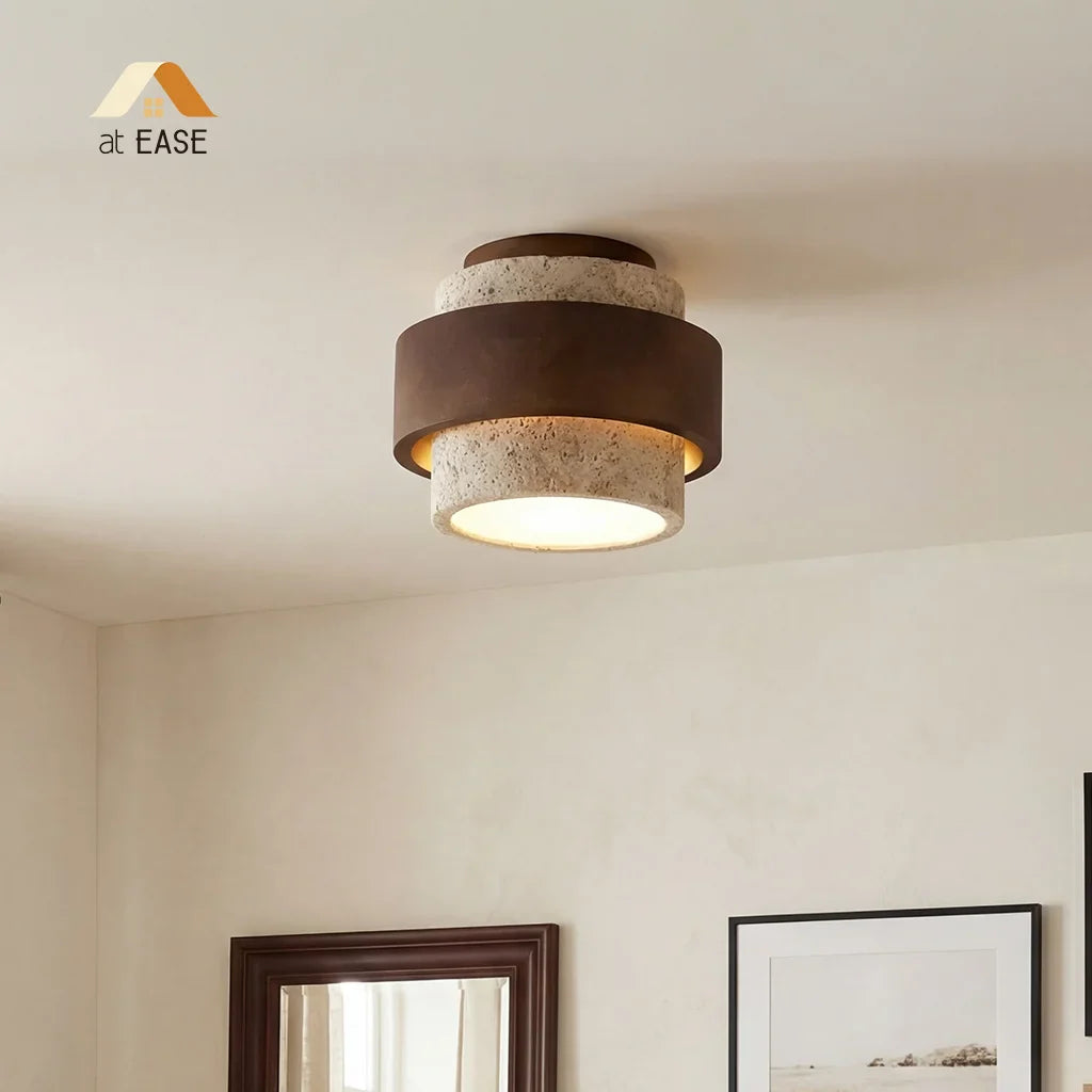 Owen Wabi-Sabi Travertine Cylindrical Ceiling Light