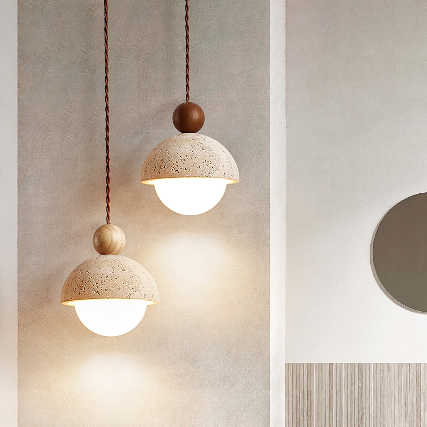 Vaire Pendant Light Travertine Dome Glass
