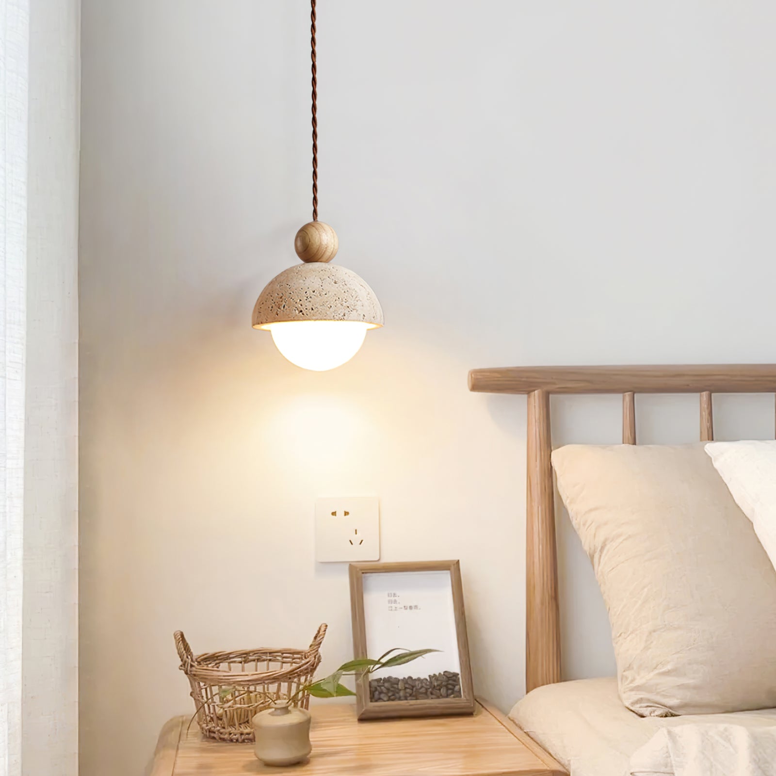Vaire Pendant Light Travertine Dome Glass