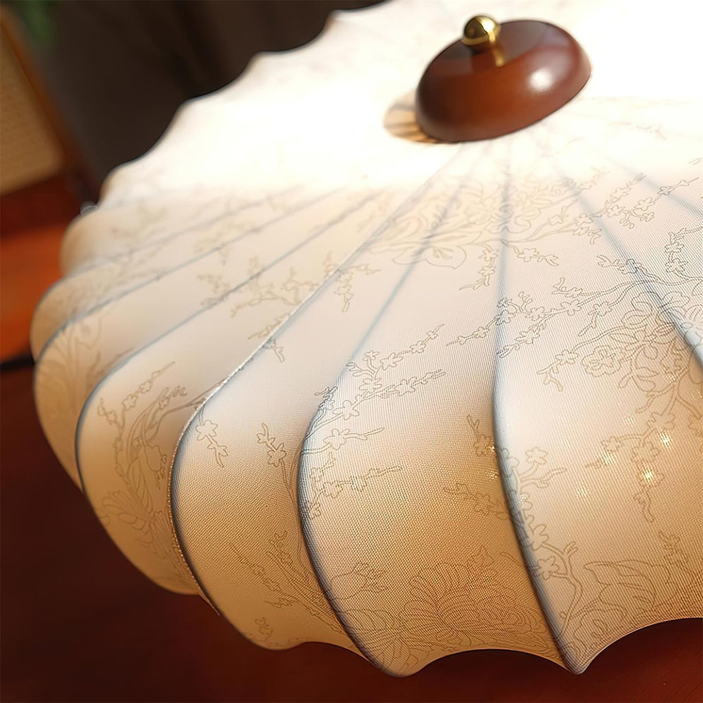 Fabric Ceiling Light Pleated Shade Lotus Wood Canopy