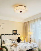 Fabric Ceiling Light Pleated Shade Lotus Wood Canopy