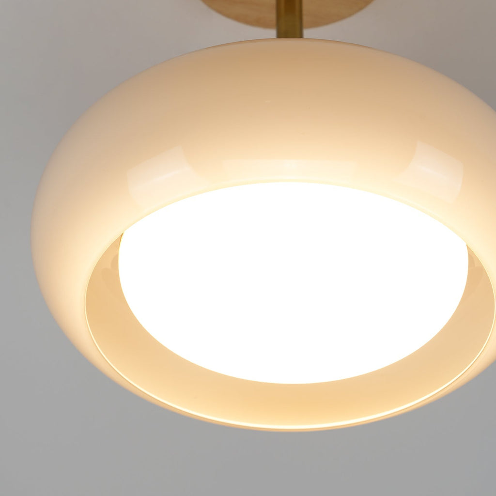 Nordic Wooden Dome Glass LED Semi-Flush Mount Ceiling Light 1-Light