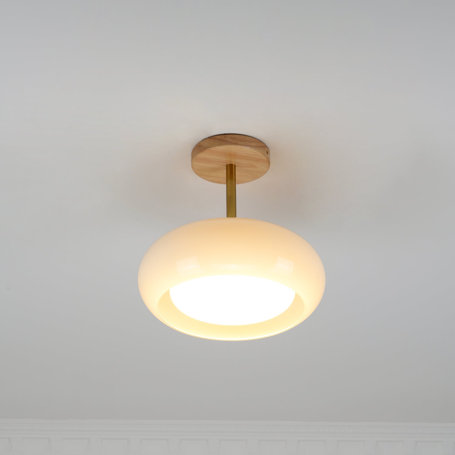 Nordic Wooden Dome Glass LED Semi-Flush Mount Ceiling Light 1-Light