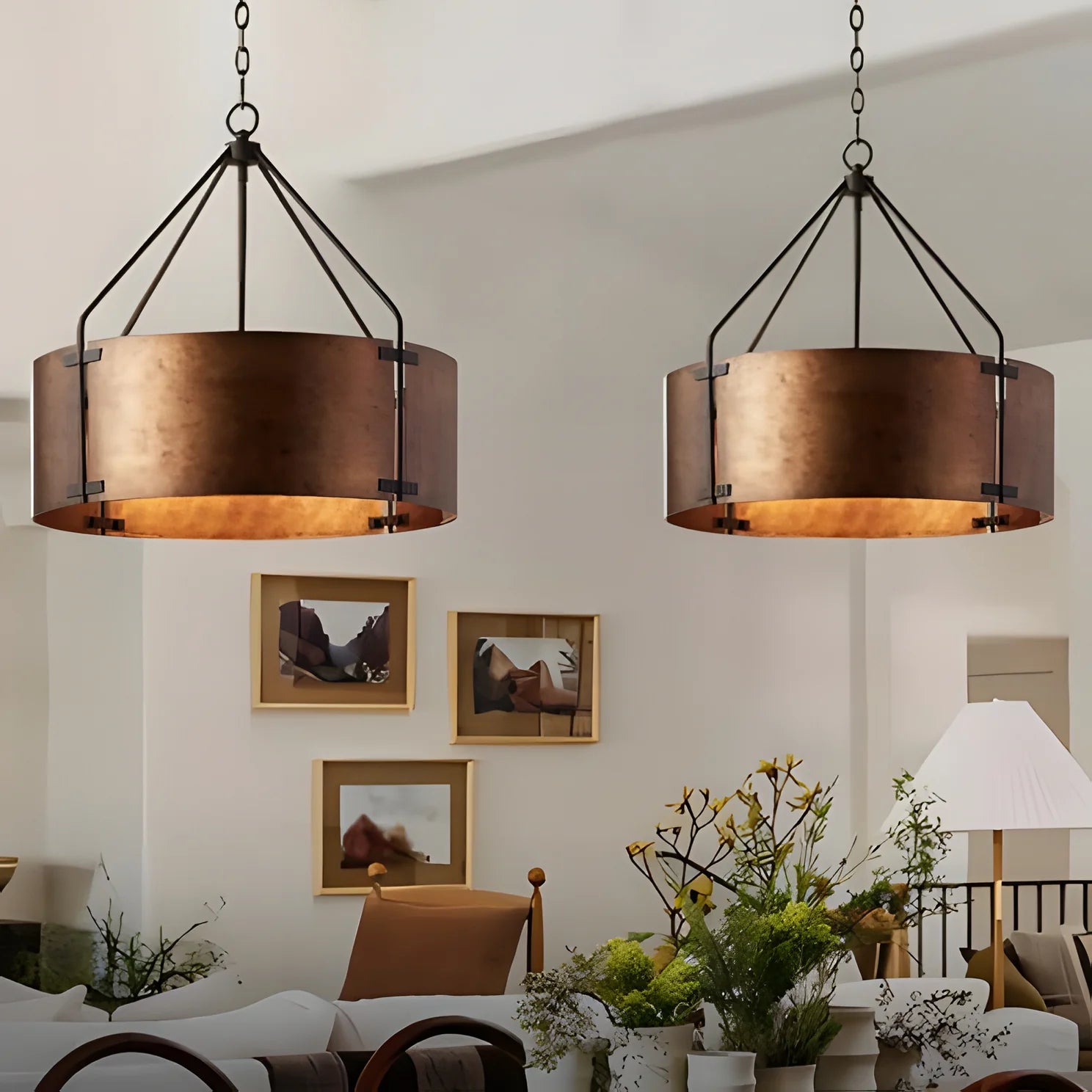 Ethan Retro Industrial Bronze Drum Pendant Light