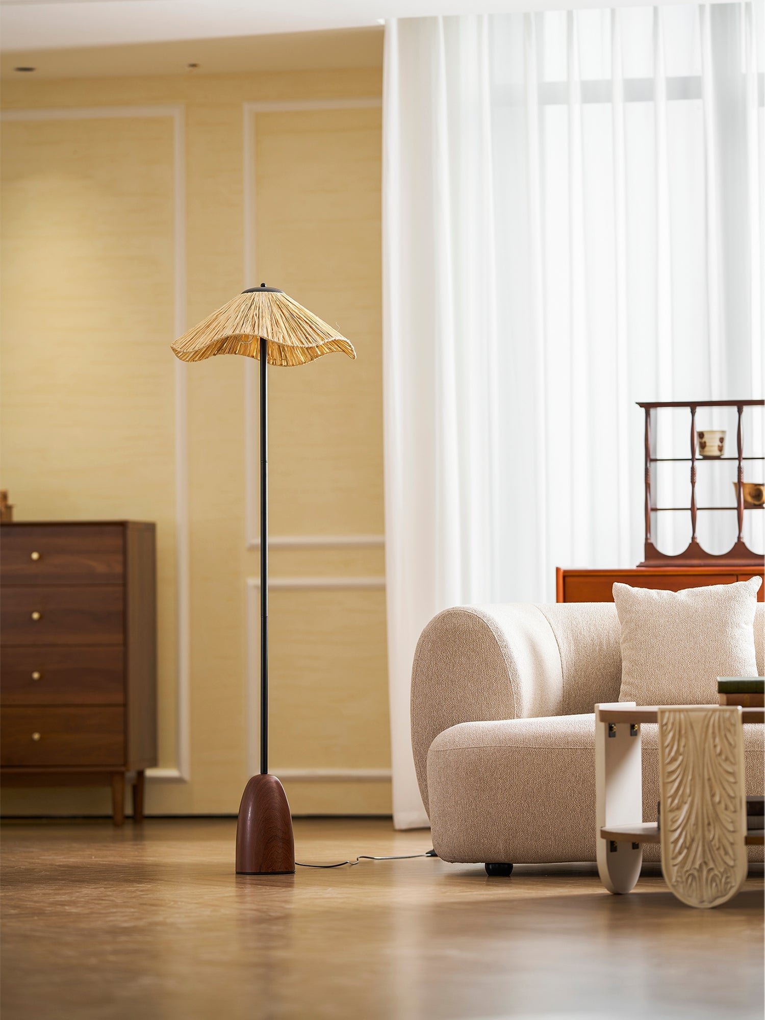 Retro Straw Hat Floor Lamp