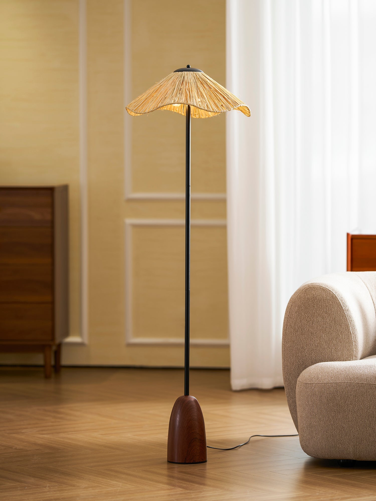 Retro Straw Hat Floor Lamp