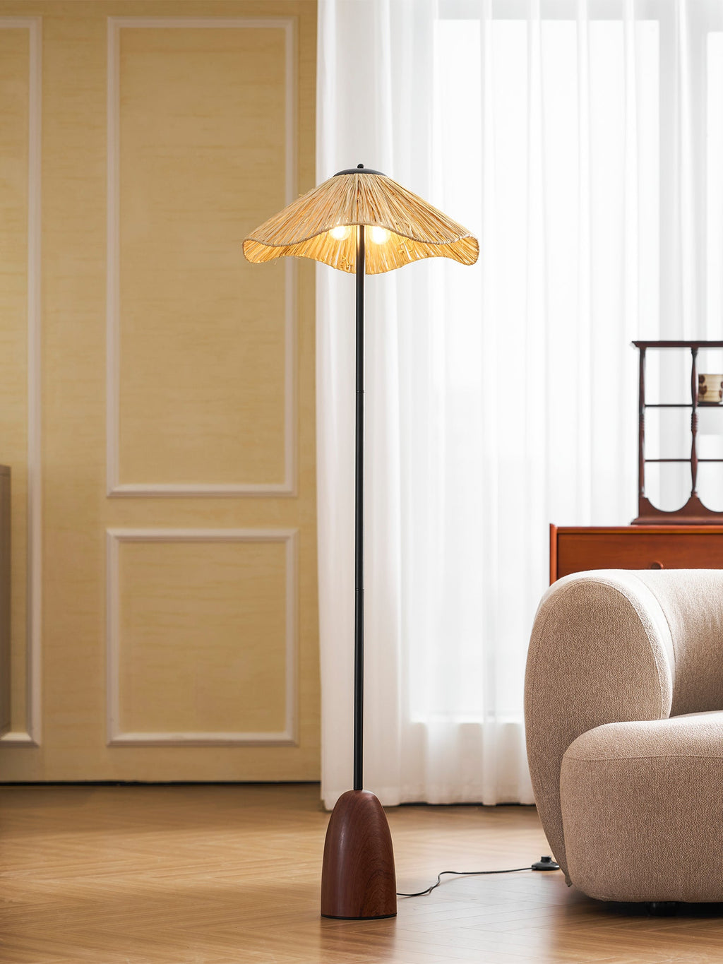 Retro Straw Hat Floor Lamp