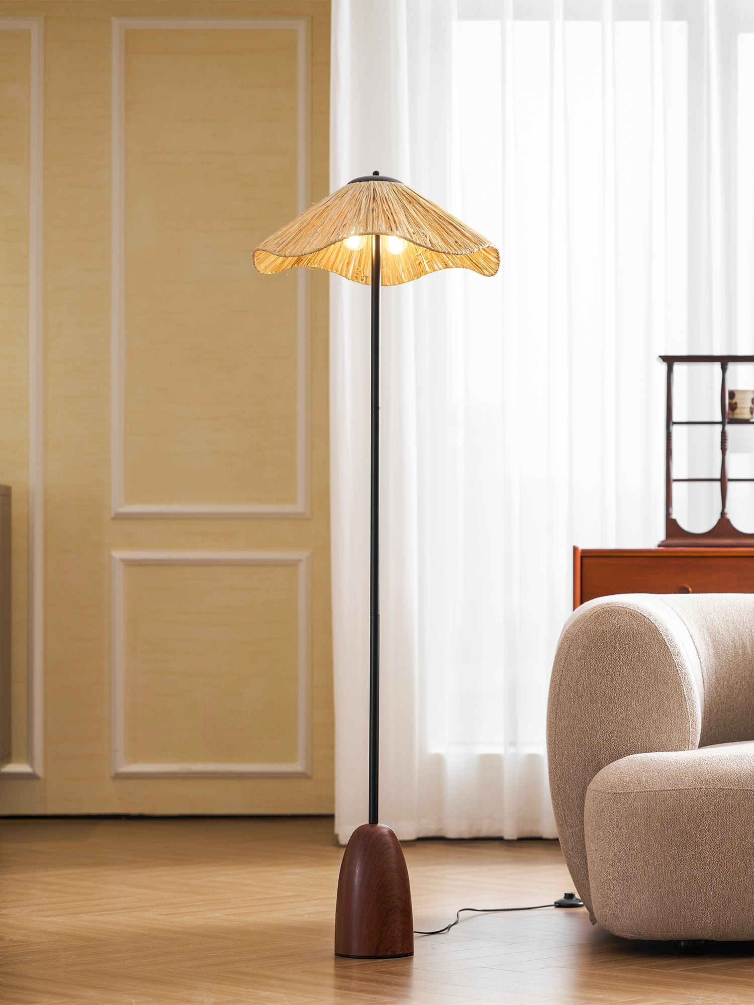 Retro Straw Hat Floor Lamp