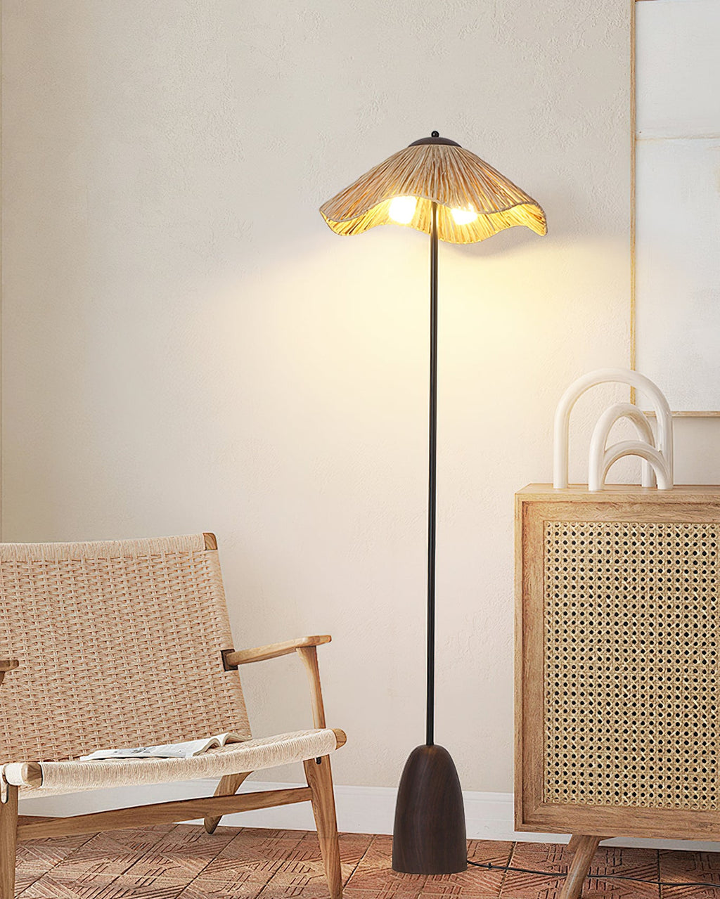 Retro Straw Hat Floor Lamp