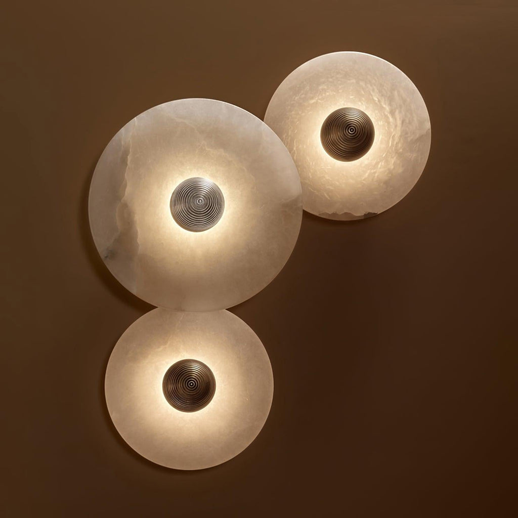 Round Wall Lamp Alabaster Fluted Brass