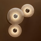Round Wall Lamp Alabaster Fluted Brass