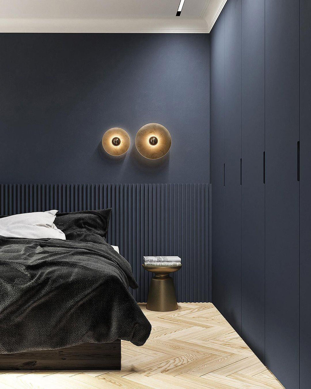 Round Wall Lamp Alabaster Fluted Brass
