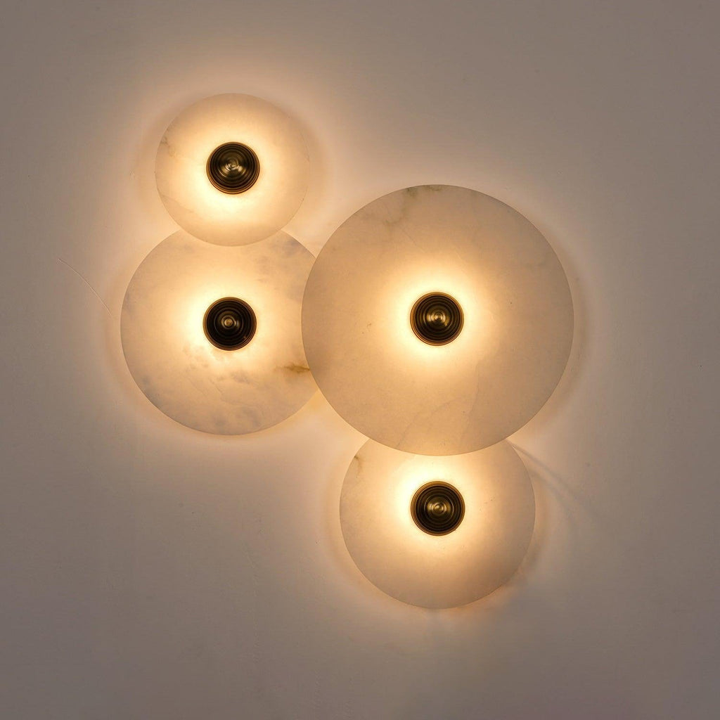 Round Wall Lamp Alabaster Fluted Brass