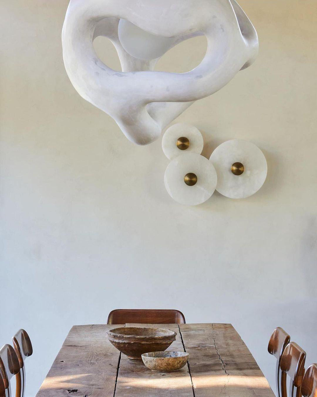 Round Wall Lamp Alabaster Fluted Brass