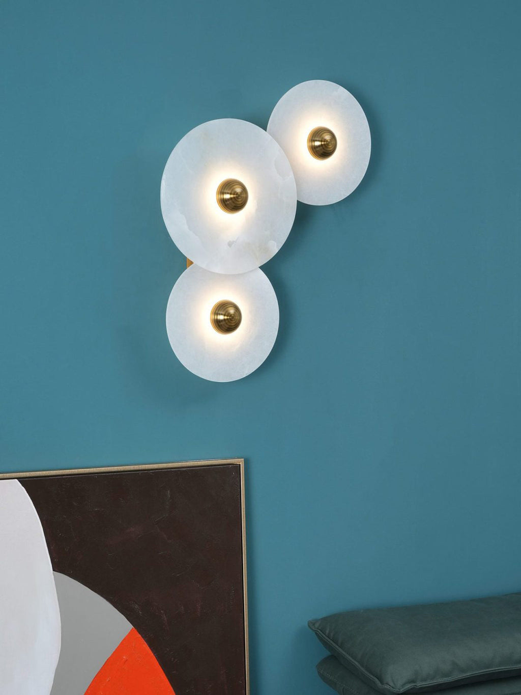 Round Wall Lamp Alabaster Fluted Brass