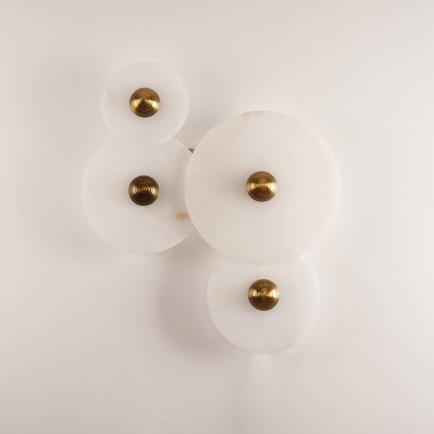 Round Wall Lamp Alabaster Fluted Brass