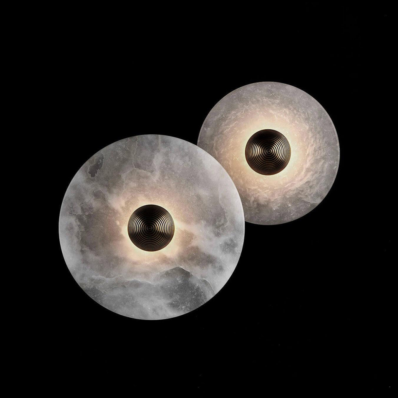 Round Wall Lamp Alabaster Fluted Brass