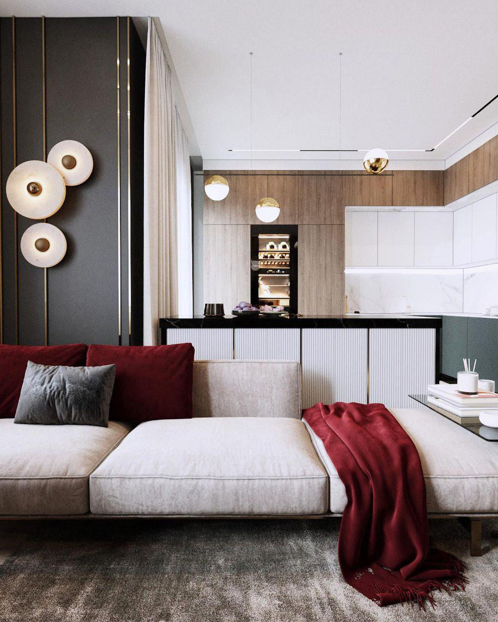 Round Wall Lamp Alabaster Fluted Brass