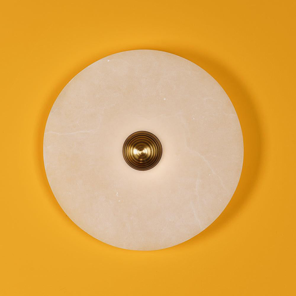Round Wall Lamp Alabaster Fluted Brass