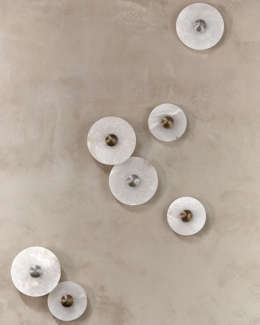 Round Wall Lamp Alabaster Fluted Brass