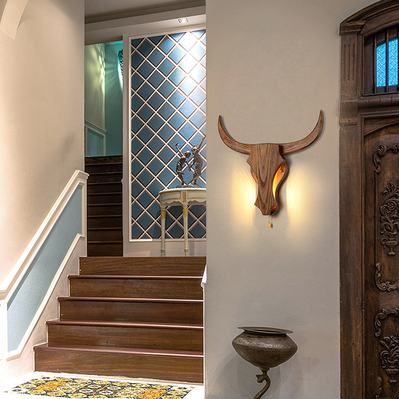 Torvjan – Rustic Wooden Bull Head Wall Lamp LED 1 Light