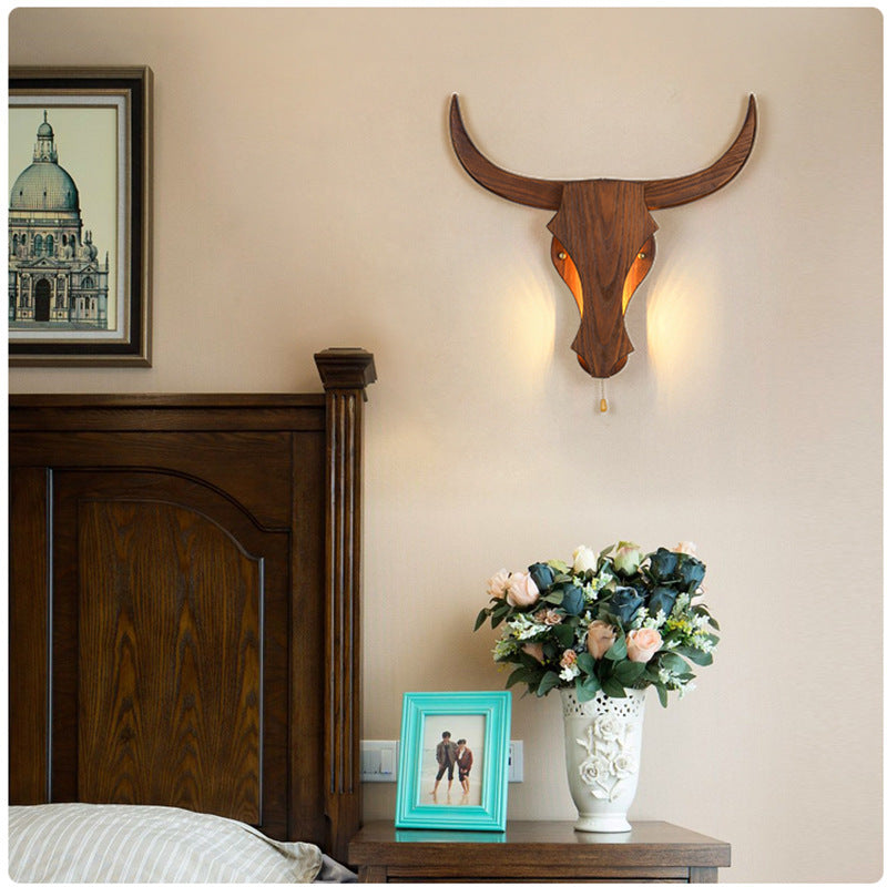 Torvjan – Rustic Wooden Bull Head Wall Lamp LED 1 Light