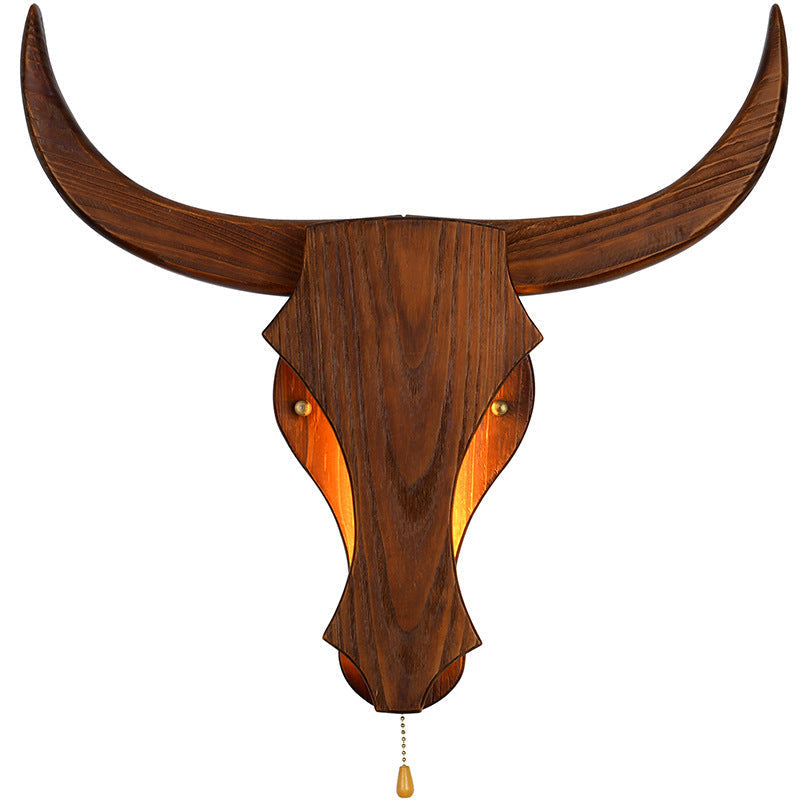 Torvjan – Rustic Wooden Bull Head Wall Lamp LED 1 Light