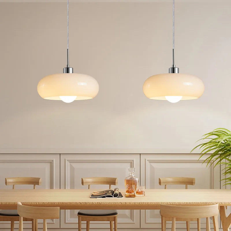 Hanging lamp with an opalescent shade – an elegant retro Bauhaus accent