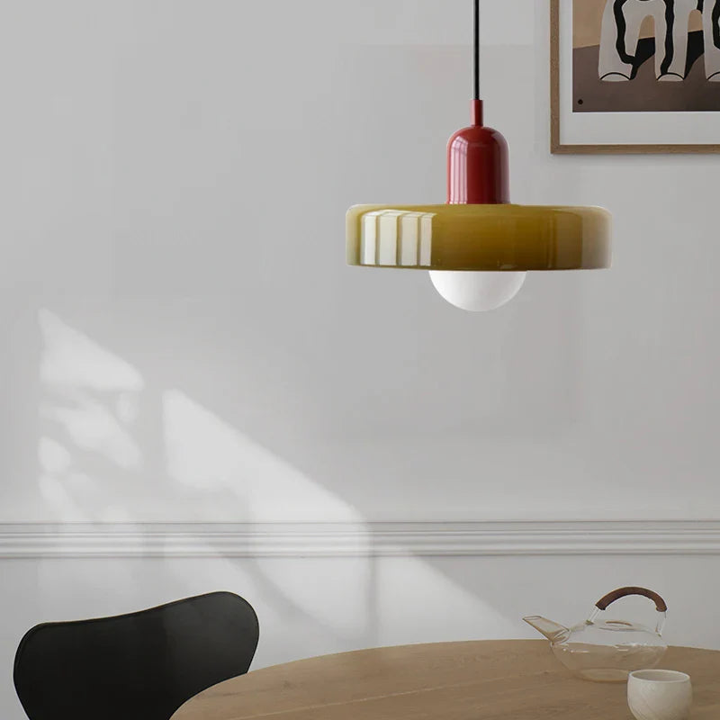 Modern pendant lamp with colorful glass shade Bauhaus