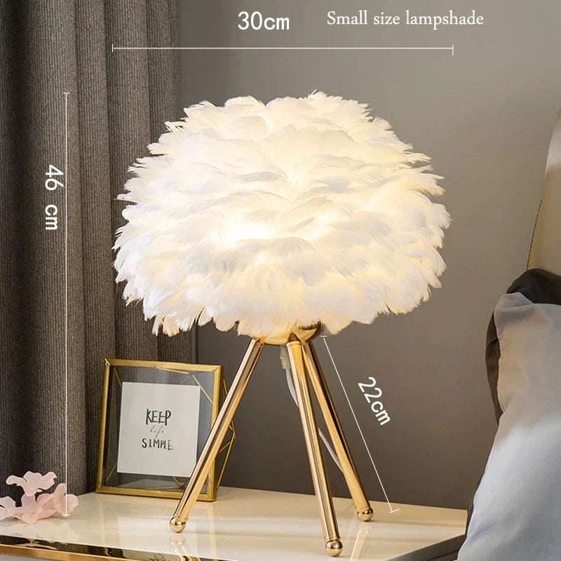 Exclusive Feather Table Lamp – Decorative Tripod Lamp, Gold Base
