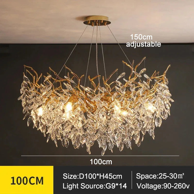 Exclusive chandelier with crystal leaves – branch effect, modern elegance