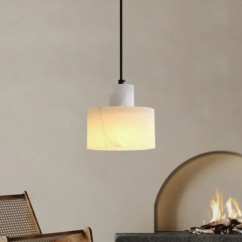 Hanging Lamp with Marble Shade – Minimalist Elegance