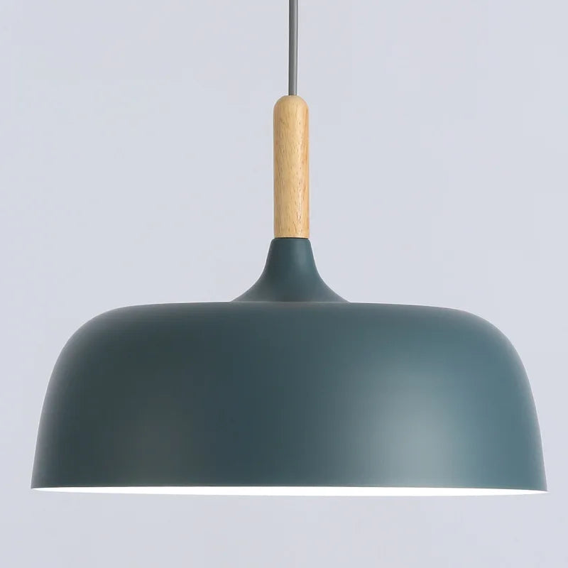 Modern metal pendant lamp with wooden accent – minimalist Scandinavian style