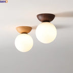 Modern ceiling lamp in Japanese style with a wooden base – minimalist sphere