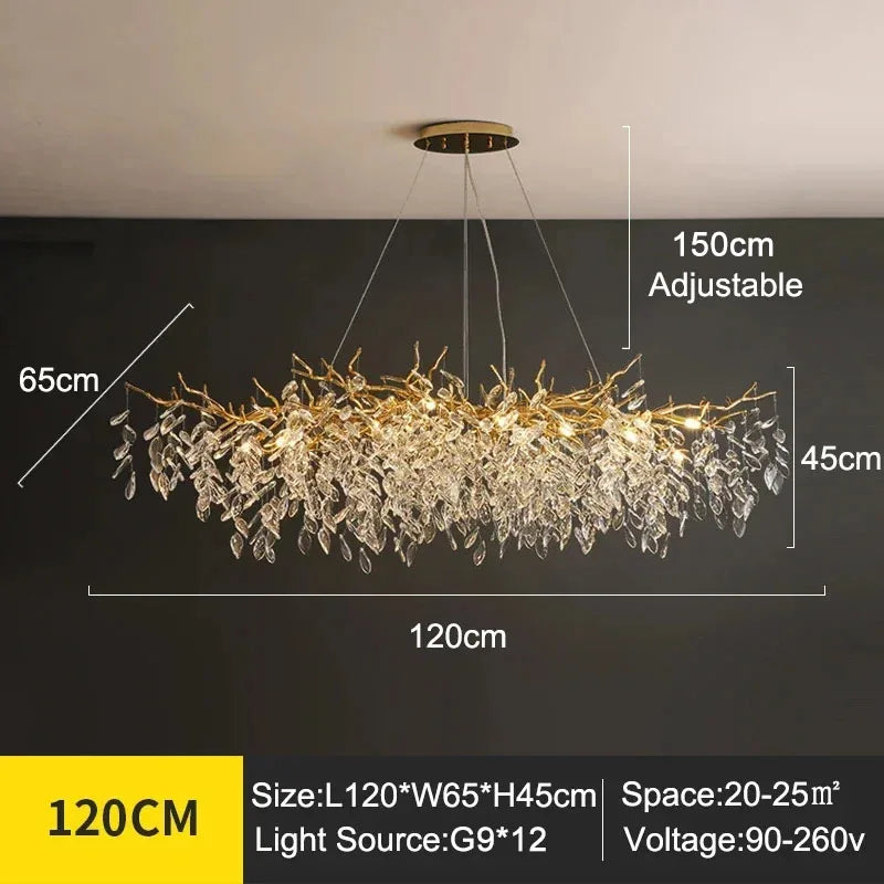 Exclusive chandelier with crystal leaves – branch effect, modern elegance