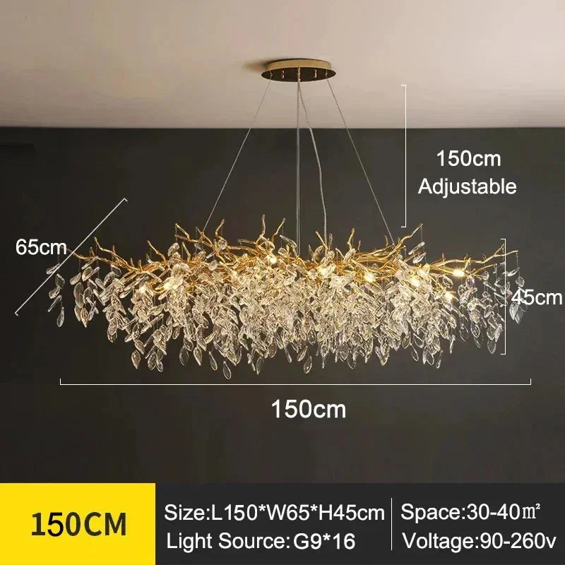Exclusive chandelier with crystal leaves – branch effect, modern elegance