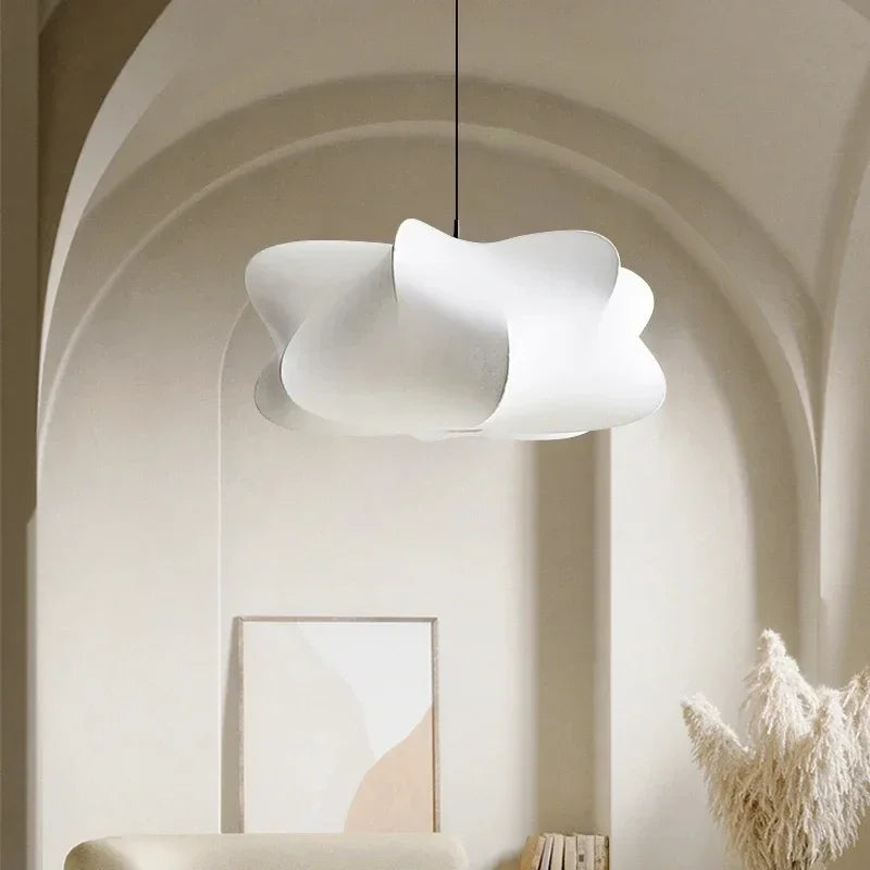 Ceiling lamp with silk shade in Japanese wabi-sabi style