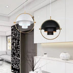 Designer Hanging Lamp with Metal Shade and Decorative Ring