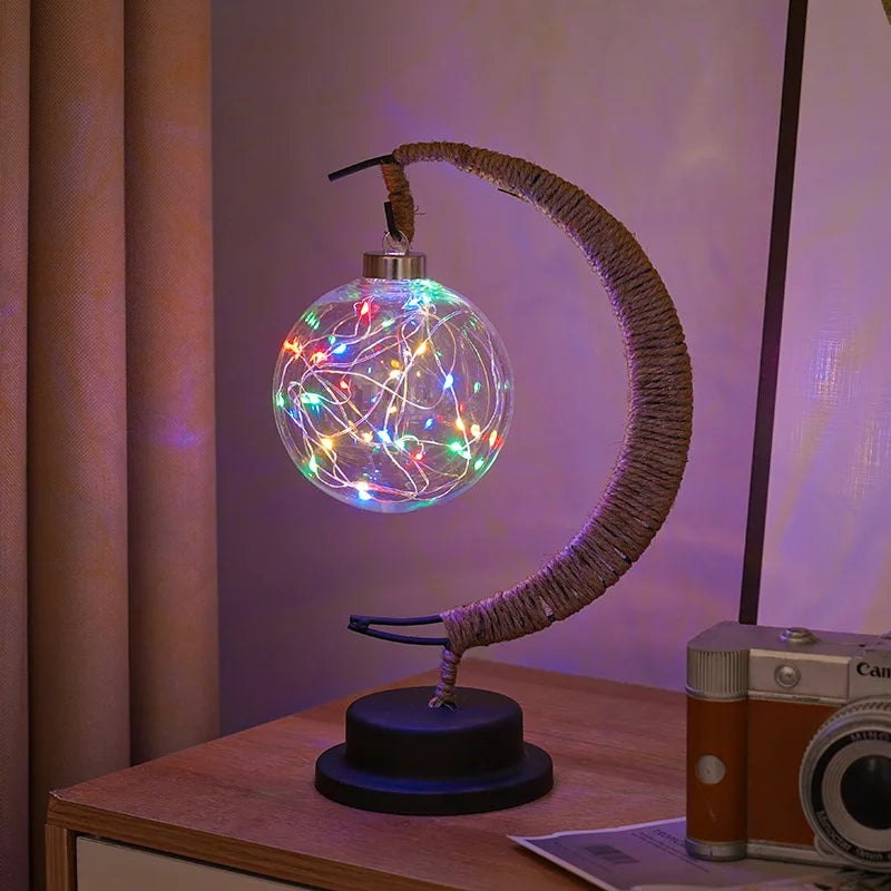 LED Table Lamp with Sphere and Crescent Moon