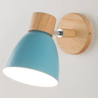 Modern wall lamp with a wooden base and metal shade