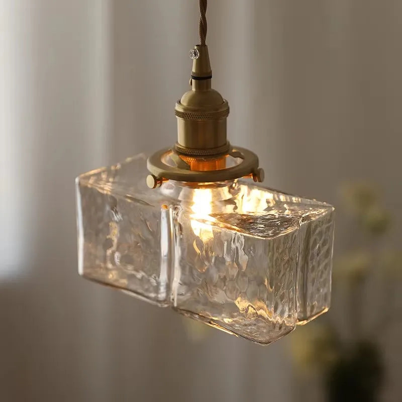 Vintage glass hanging lamps with brass finish
