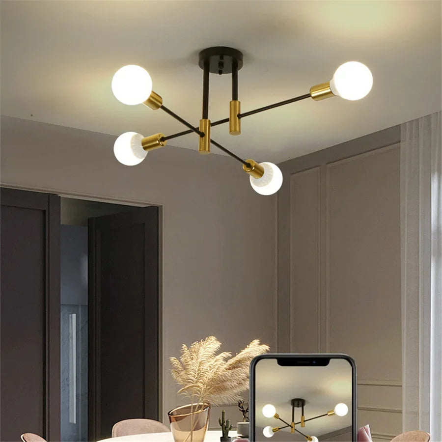 Industrial ceiling lamp chandelier with round lights