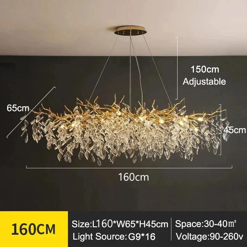 Exclusive chandelier with crystal leaves – branch effect, modern elegance