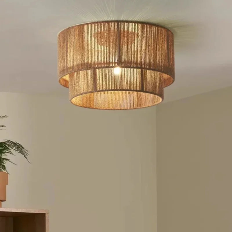 Boho Ceiling Lamp with Natural Rope