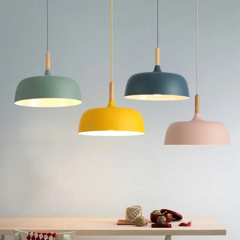 Modern metal pendant lamp with wooden accent – minimalist Scandinavian style