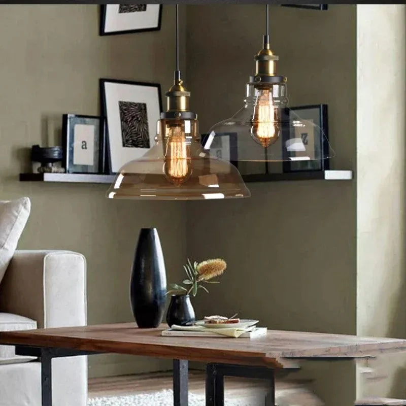 Retro Industrial Pendant Lamp with Glass – Smoky Glass Shade