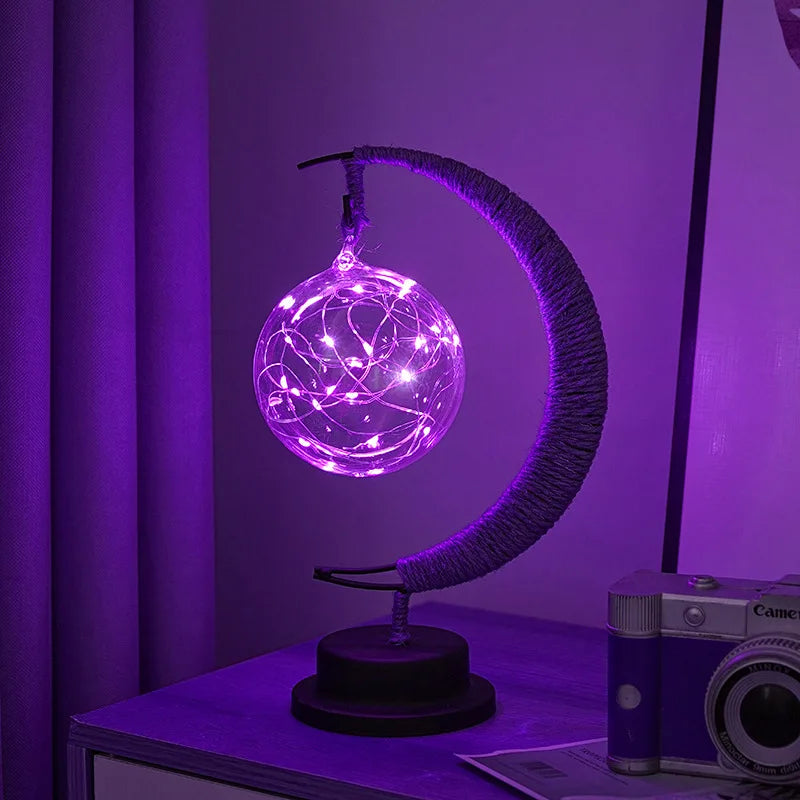 LED Table Lamp with Sphere and Crescent Moon