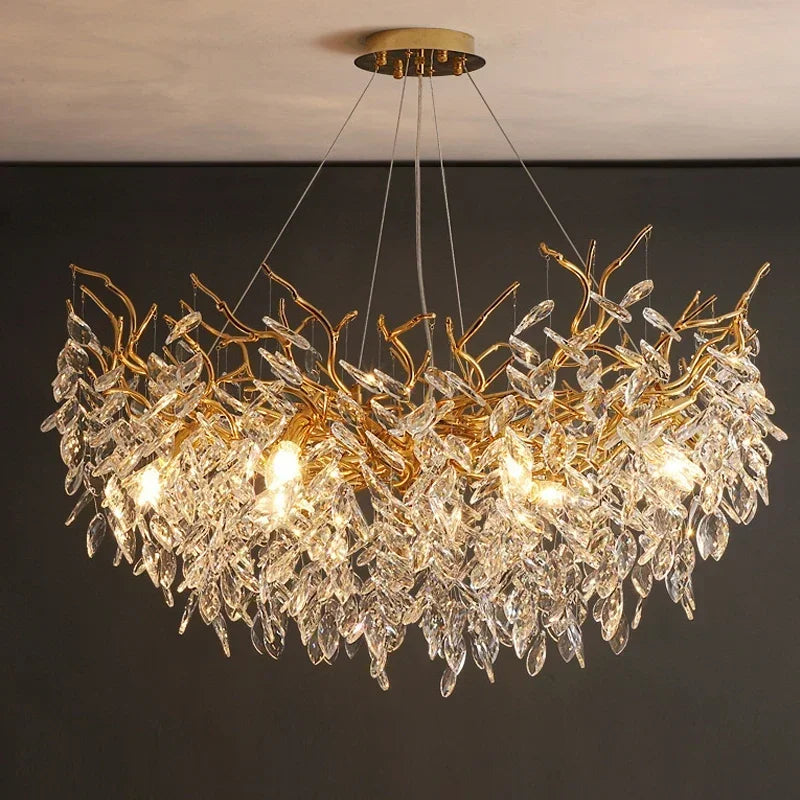 Exclusive chandelier with crystal leaves – branch effect, modern elegance