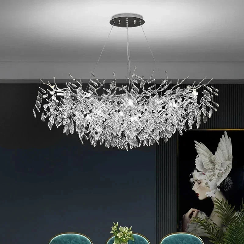 Exclusive chandelier with crystal leaves – branch effect, modern elegance